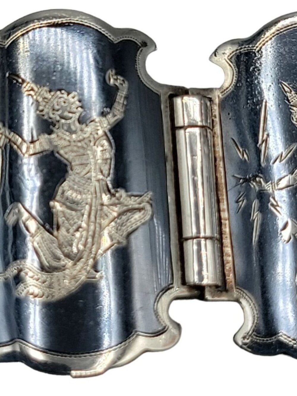 Siam Sterling Silver Bracelet 925 Niello Hindu Goddess Enamel Hinged Panel SZ 7 - Picture 16 of 16